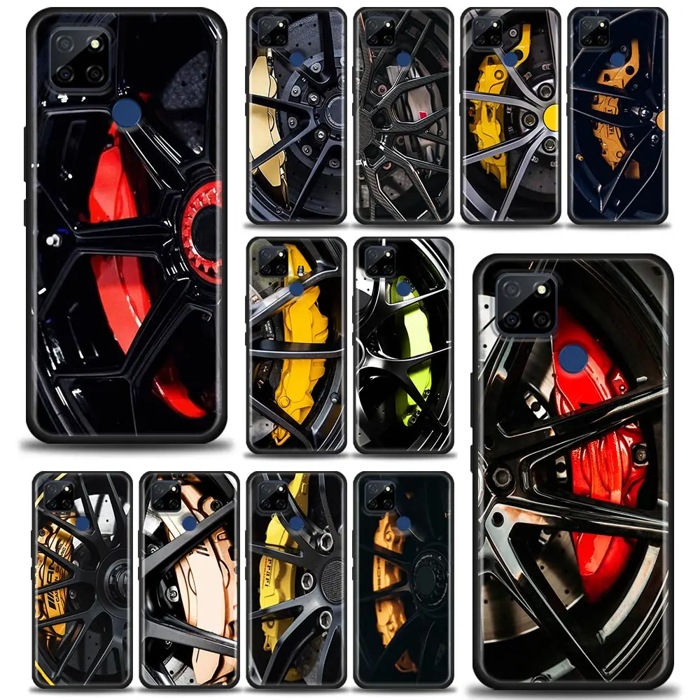

Luxury Vehicle Brand Car Tires Wheels Phone Case For Realme 9 9I 8 8I 7 7I 6 5 C17 6S 5I 5S 6I Pro Narzo 4G 5G Black Cover Funda