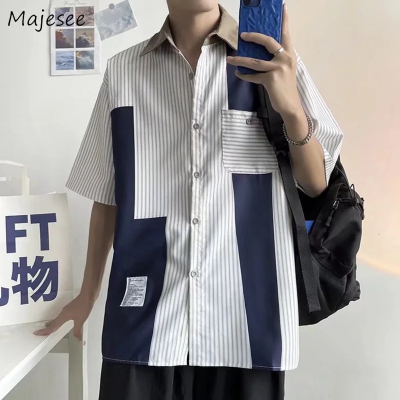 

Cargo Shirts Men Patchwork Japanese Gentle Handsome Harajuku Designer Streetwear Fashion Clothes Preppy Stylish Students Casual