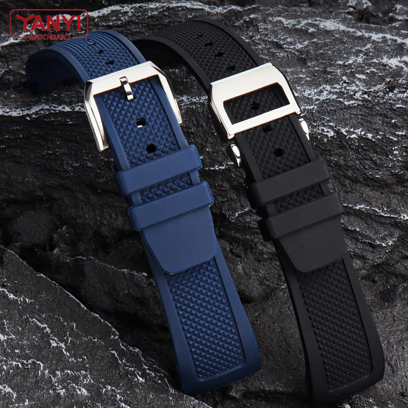 Rubber watch strap 22mm for iw-c IW390502 IW390209 watchband high-quality watch band folding clasp Curved end wristwatches belt