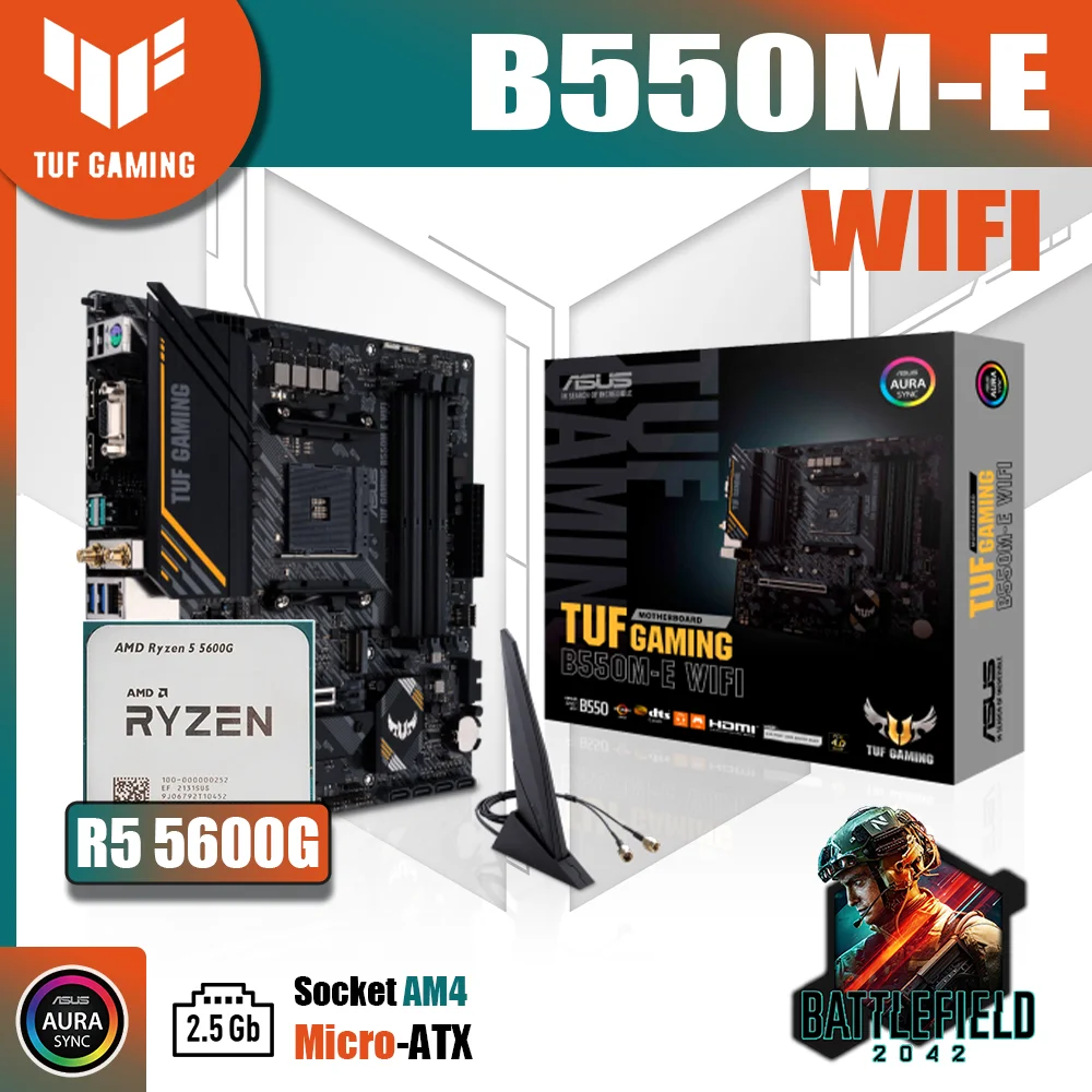 

New Kit ASUS TUF GAMING B550M-E WIFI With AMD Ryzen 5 5600G Processor CPU DDR4 Memory Motherboard AM4 RGB mATX Combo