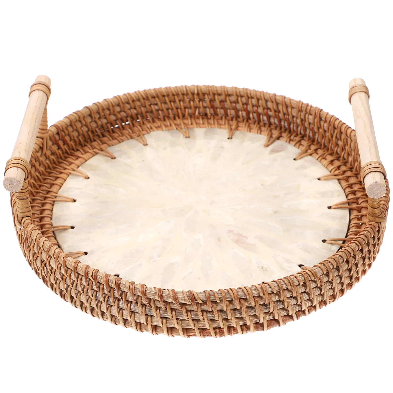 

Tray Basket Rattan Serving Bread Wicker Fruit Handle Dish Woven Storage Snack Platter Desktop Round Vegetable Display Breakfast