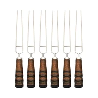 6pcs u shaped bbq skewers grilling skewer stainless steel barbecue forks with wooden handle bbq grilling kitchen accessories