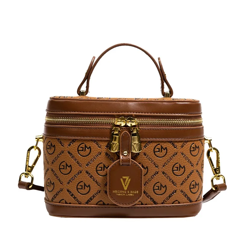 2023 New Fashion Ladies Retro Patchwork Messenger Bag Fashion High Quality Panelled Bucket Bag PU Canvas Shoulder Bag Handbags