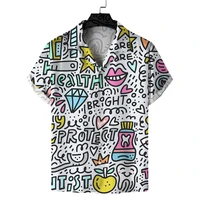 2022 new hawaiian shirt men 3d letter printed mens shirt beach holiday short sleeve oversized tops tee shirt men clothing 5xl