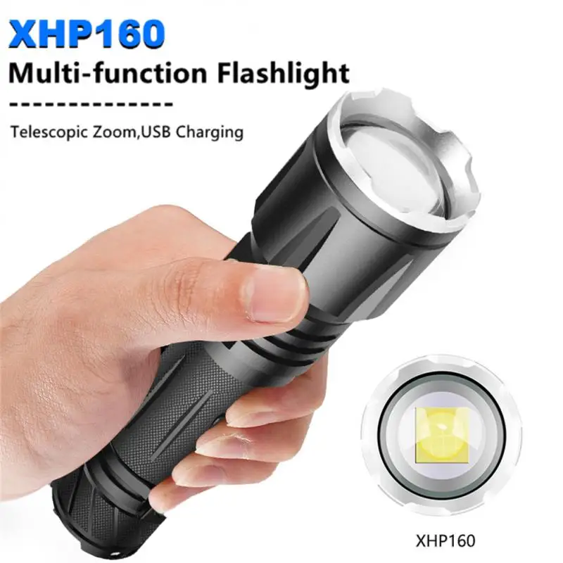 

Portable LED Flashlight XHP160 Strong Light Torches USB Rechargeable Aluminum Zoom Tactical Flashlight Emergency Camping Light