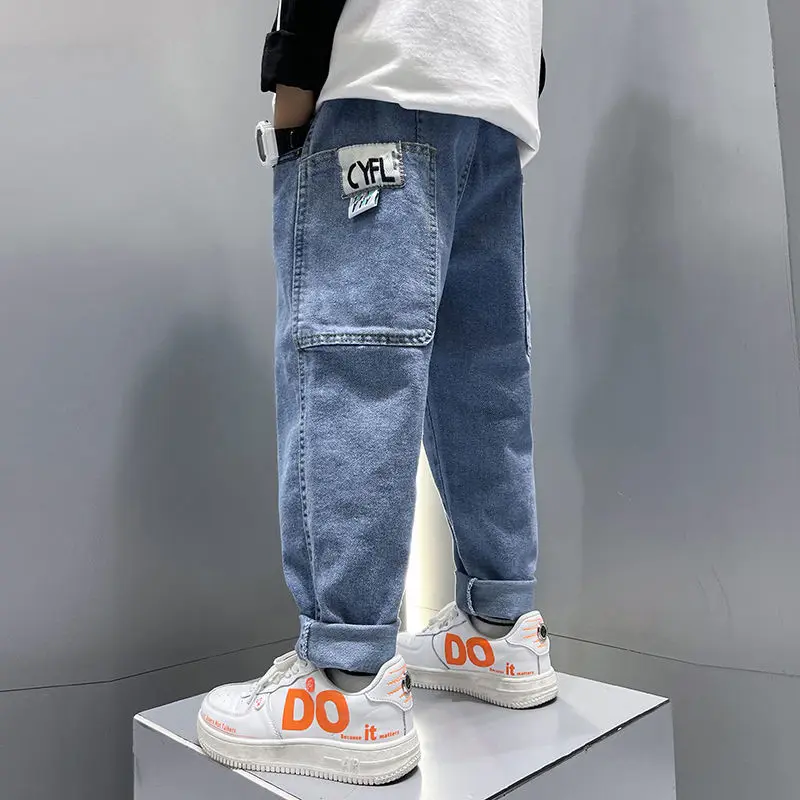

New Boys Girls Cool Jeans Spring And Autumn Trousers Korea Style Concise Casual Loose Pants Children's Clothing Summer Pants