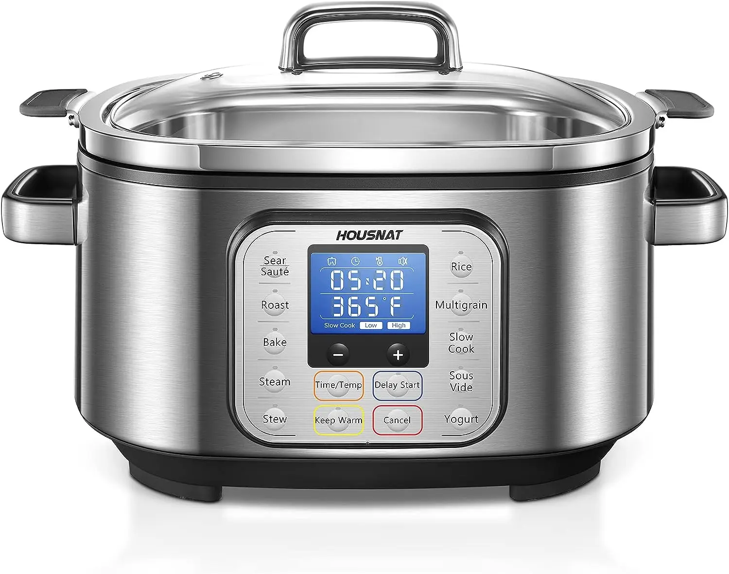 

Cooker, HOUSNAT 10 in 1 Programmable Cooker, 6Qt Stainless Steel, Rice Cooker, Yogurt Maker, Delay Start, Steaming and Glass Li