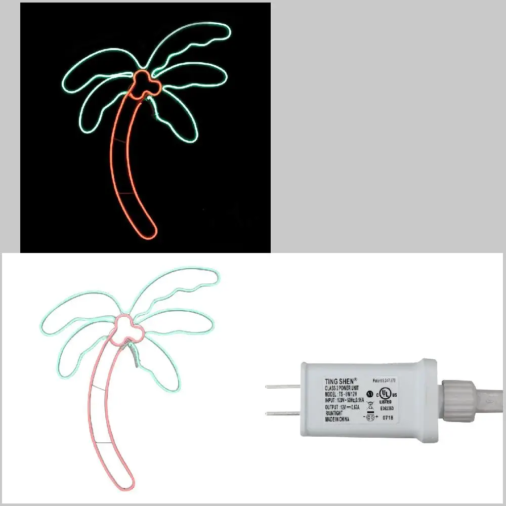 

Beautiful Charming LED-Lighted Coconut Palm Tree Silhouette Pattern Window Decoration with Vibrant Green and Orange Hues.
