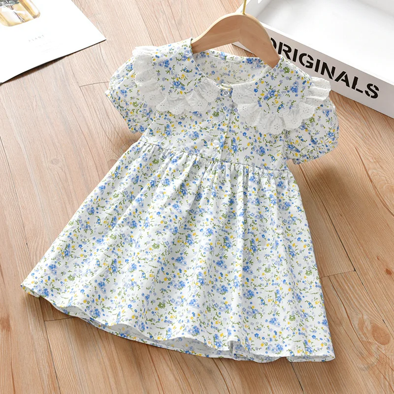 

PopReal Girls Dress Summer New Children's Dress Small Fresh Floral Lace O-neck Short Sleeve Dress Girls Baby Clothes