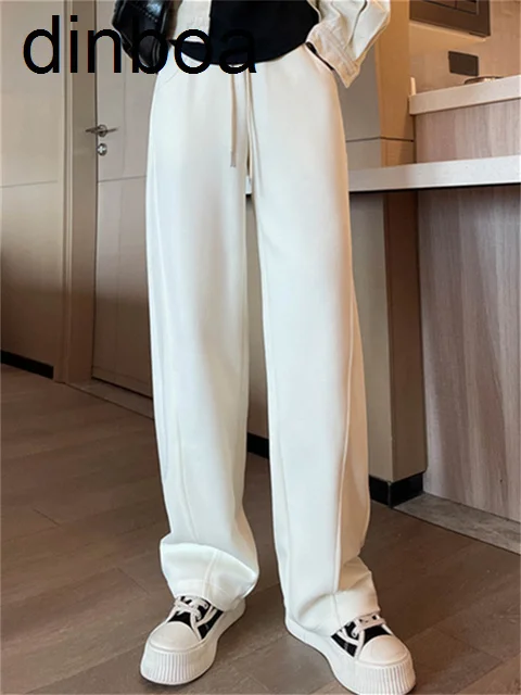 

Dinboa-fleece Sweatpants Women Winter 2022y2k Thicken Warm Pants High Waist Loose Trousers Casual Sport Wide Leg Pants Red Green