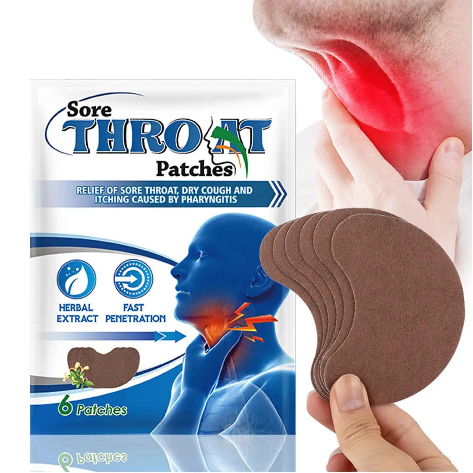 

6Pcs Sore Throat Treatments Patch Relieve Throat Dry Itchy Chronic Pharyngitis Sticker Cough Herbal Plaster Body Health Care