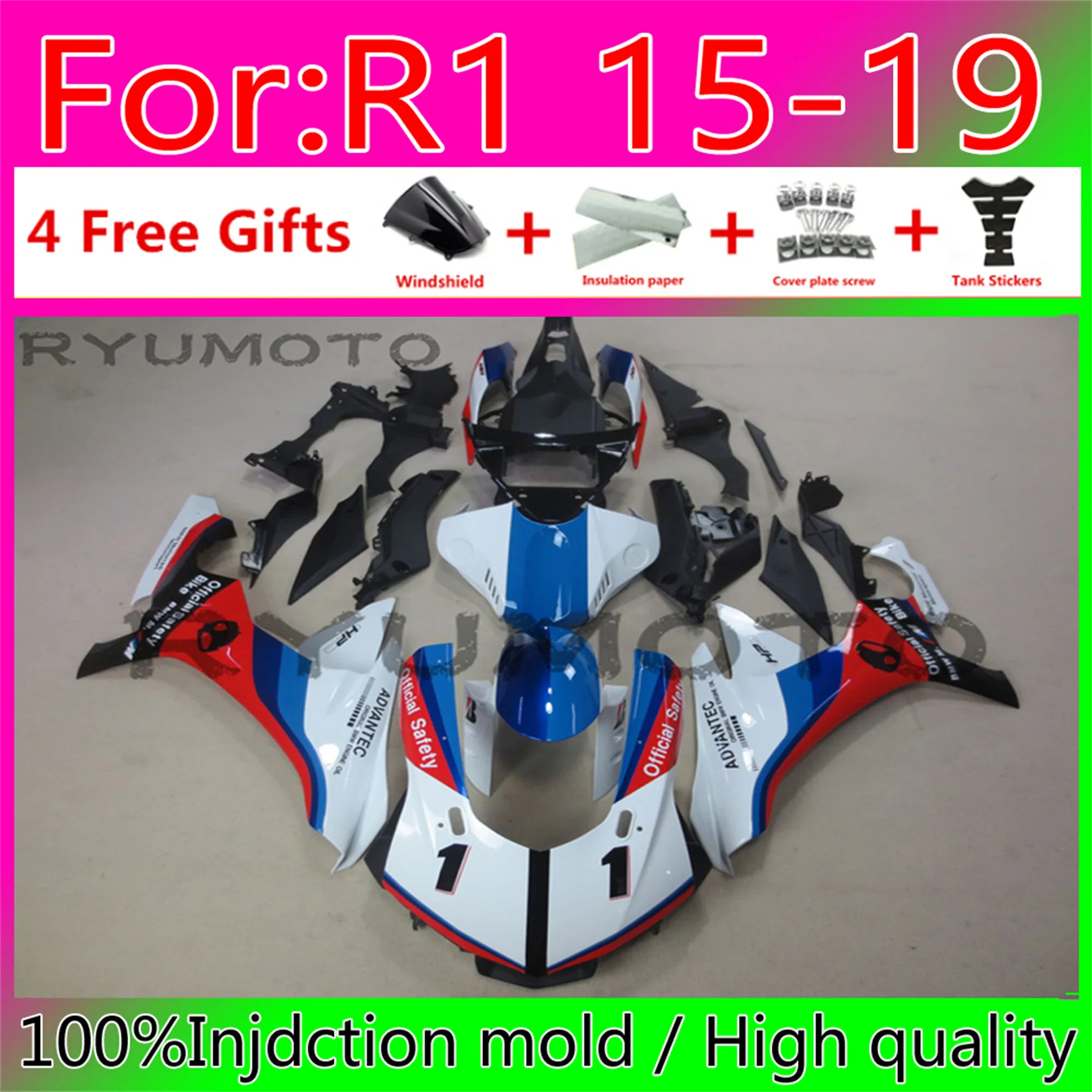 

New ABS whole Fairing kit 100% fitment for YAMAHA YZFR1 2015 2016 2017 2018 2019 YZF R1 15 16 17 18 19 YZF1000 Fairings blue