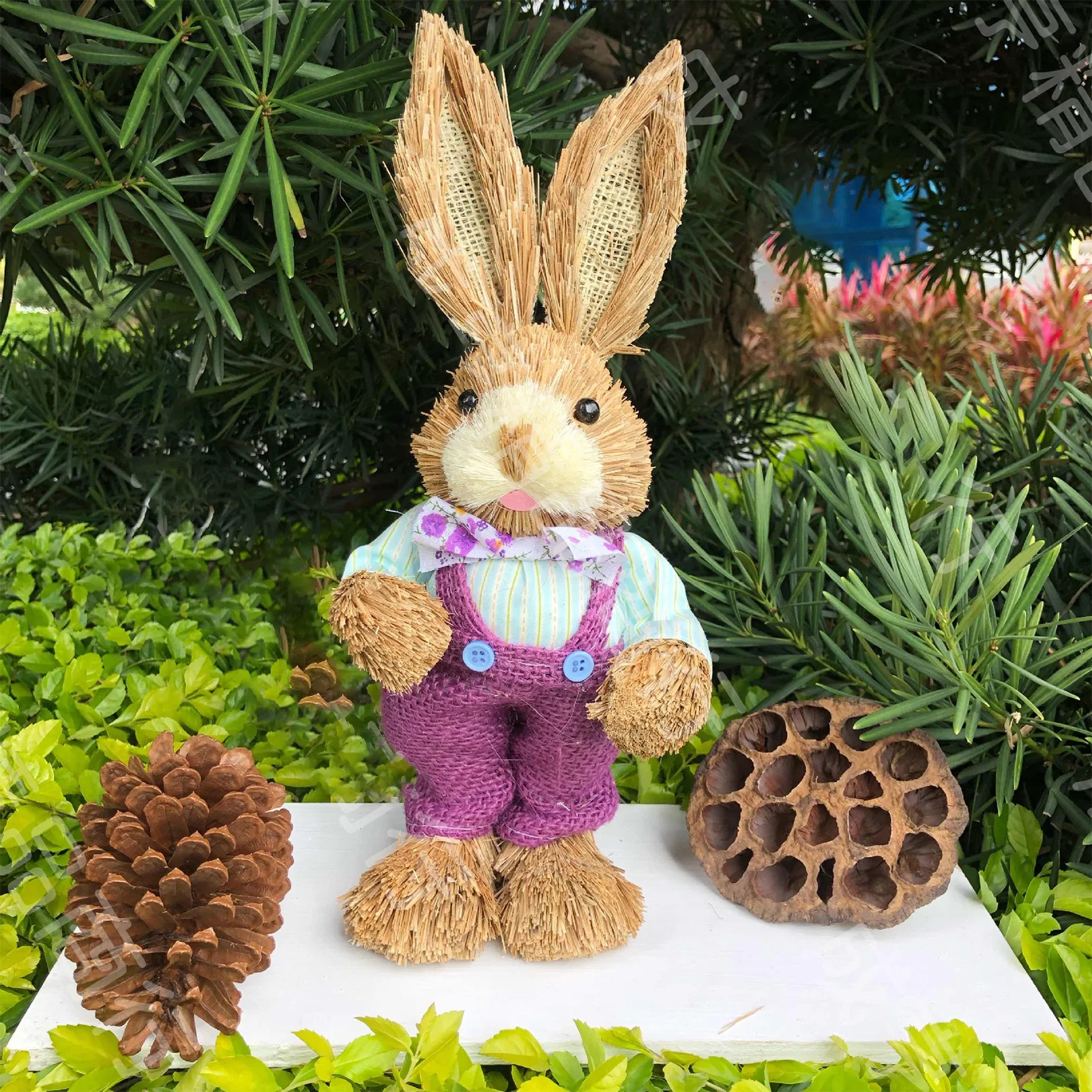 

35 см соломенный пасхальный кролик, статуя животного, скульптура, настольная искусственная фигурка кролика для садового орнамента, украшение для пасхальной вечеринки