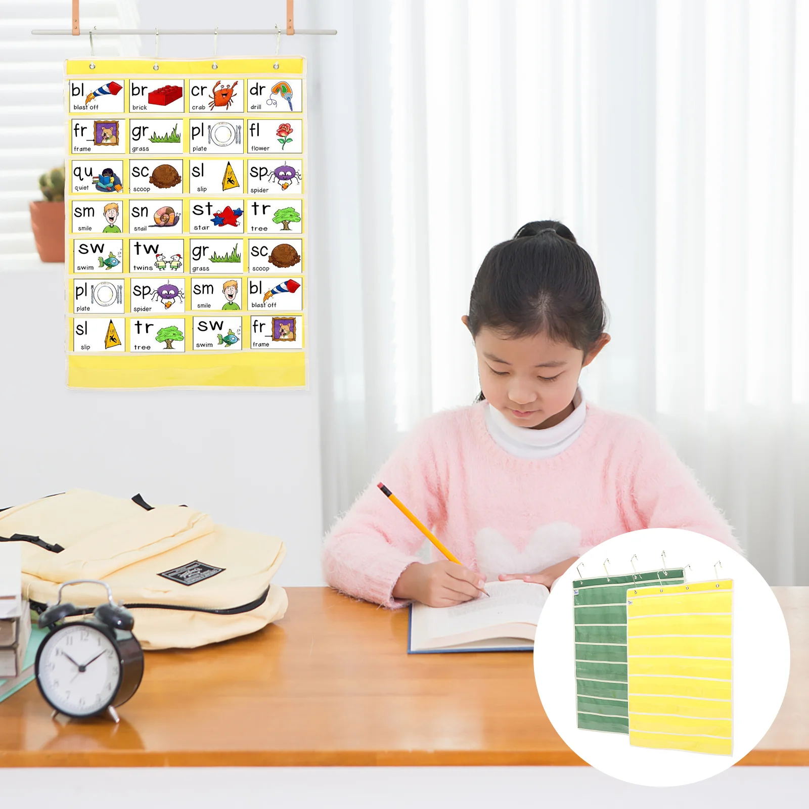 

2 Pcs Card Hanging Bag Jewelry Stand Pocket Charts Teaching Aid Study Cards Oxford Cloth Portable Classroom Preschool Supplies