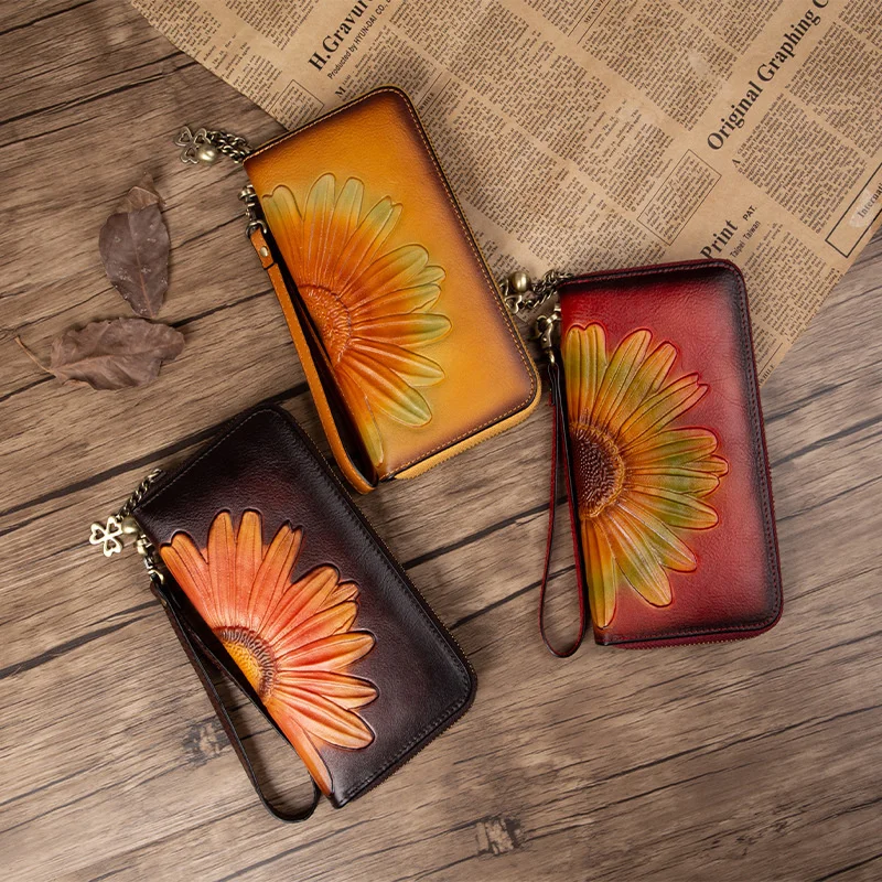 

Leather Lady's Wallet Vintage Mobile Phone Bag Women Coin Handbag For ID Card Cash Long Purse Female Wallets And Purses