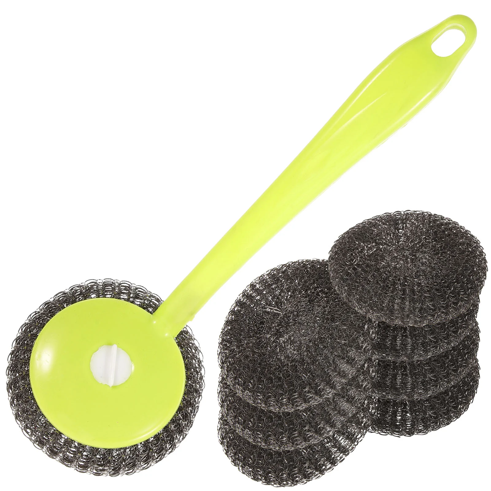 

8 Pc Long Handle Cleaning Brush Wire Dish Sponge Steel Wool Ball Scrubber Scrubbers