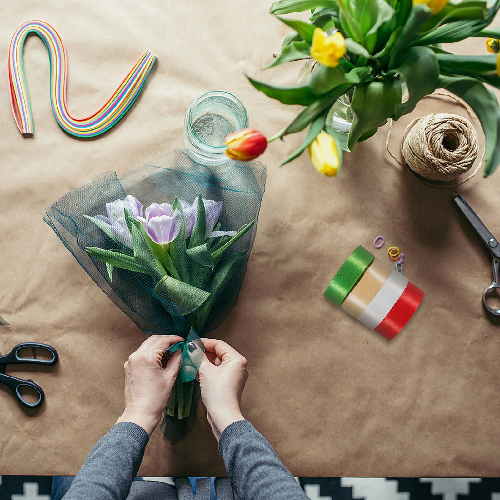 

4 Rolls Gift Box Packing Ribbon Christmas Ribbons Wrapping Polyester DIY Accessories