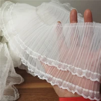 white double layers tulle mesh frilled lace fabirc embroidery fringed ribbon elastic ruffle trim dress diy sewing guipure decor
