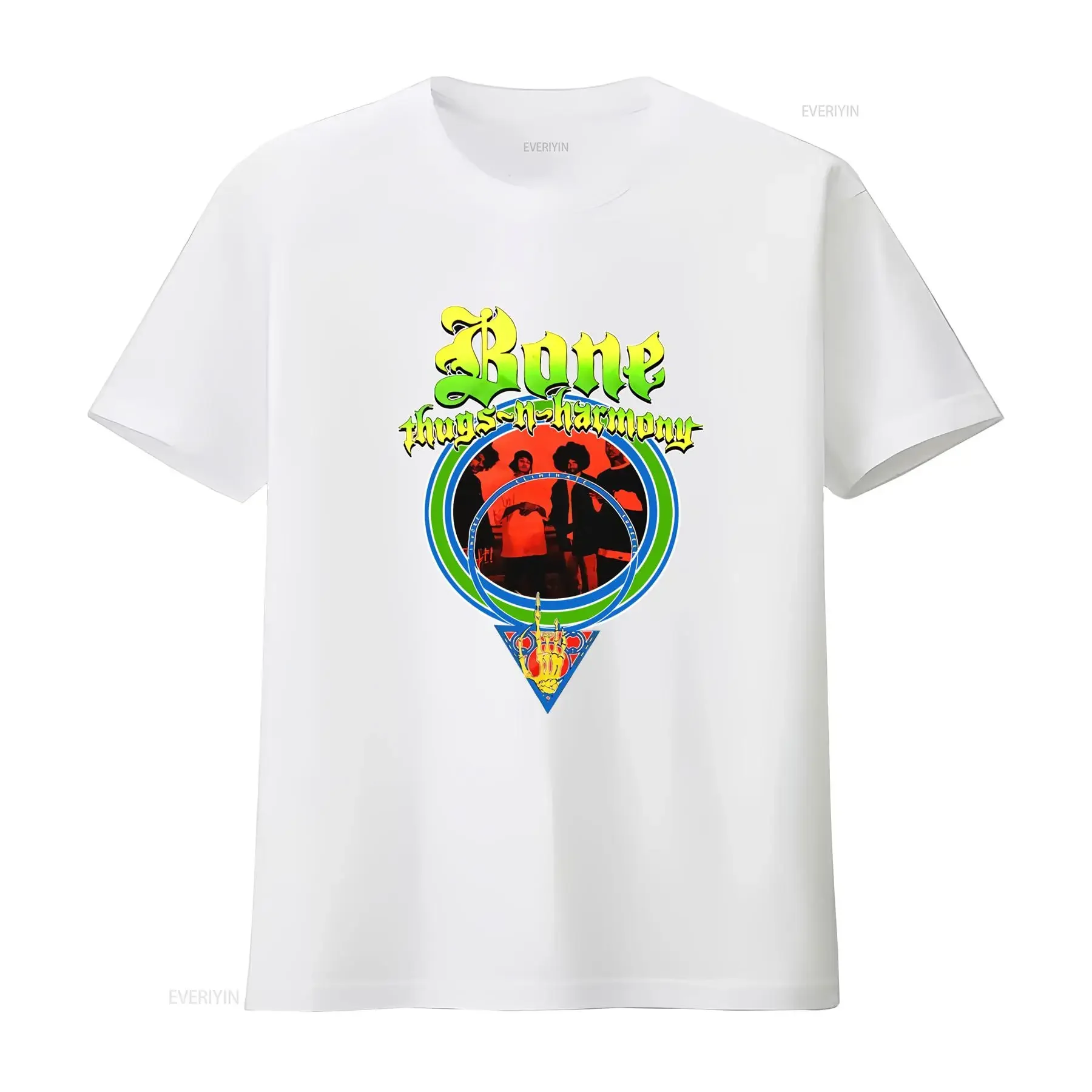 Фото Оригинальная футболка BONE THUGS N HARMONY I E S Slim Fit, черная, с дизайном группы, винтажная, с эффектом потертости, унисекс, стильная, универсальная, мужская, слегка состаренная. №3