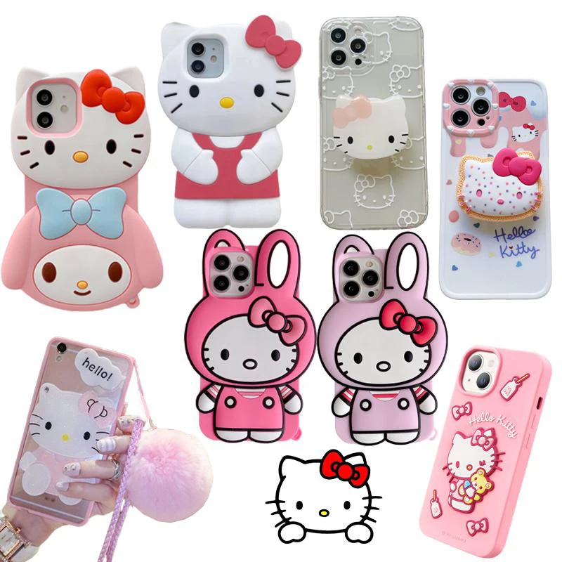 

Kawaii Sanrio Hello Kittys Iphone11/13 Pro Max Three-Dimensional Mobile Phone Shell for Apple 12 Mobile Phone Soft Shell Gift