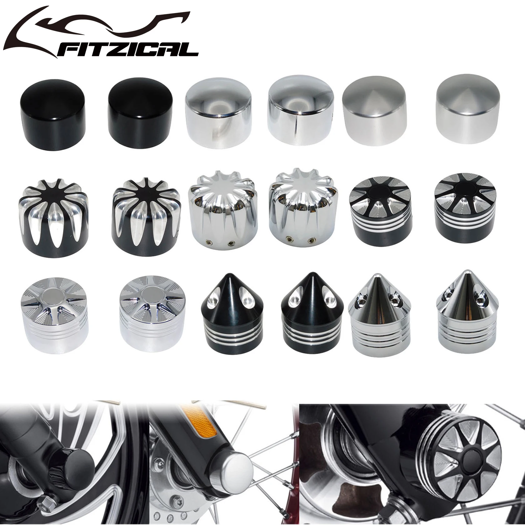 

2xMotorcycle CNC Front Axle Nut Covers Caps Aluminum Black/Chrome For Harley Sportster 883 1200 Dyna VRSCA V Rod Touring Softail