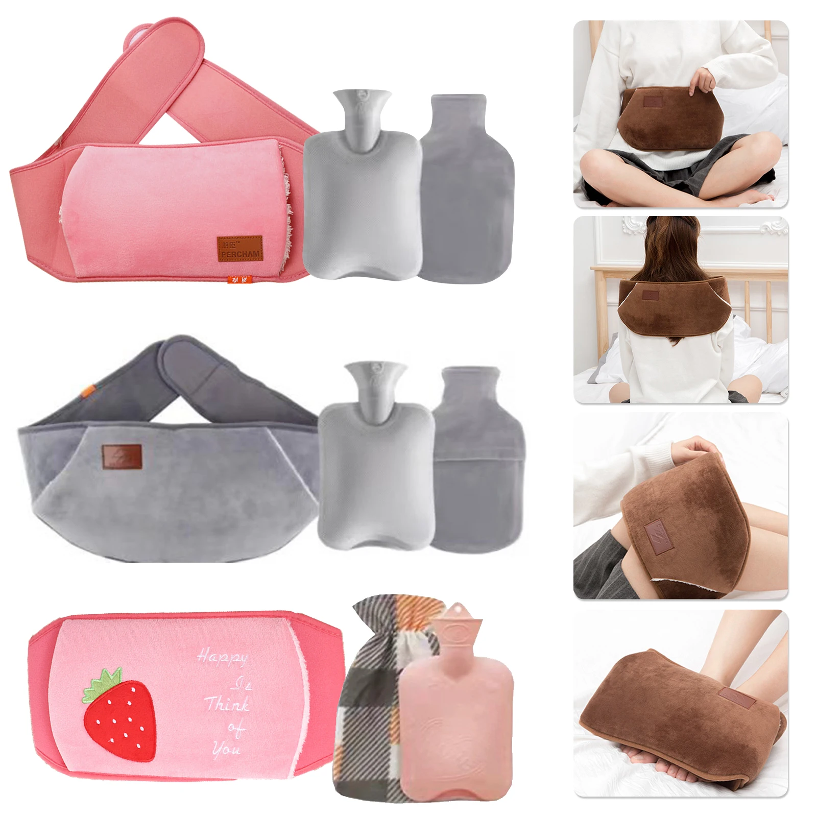 

Pouch Product Warmer Or Warm 3pc/set With Hot Bag Bottle Belt Cover Waist Portable Cover Home Warming Plush Rubber Water Hand