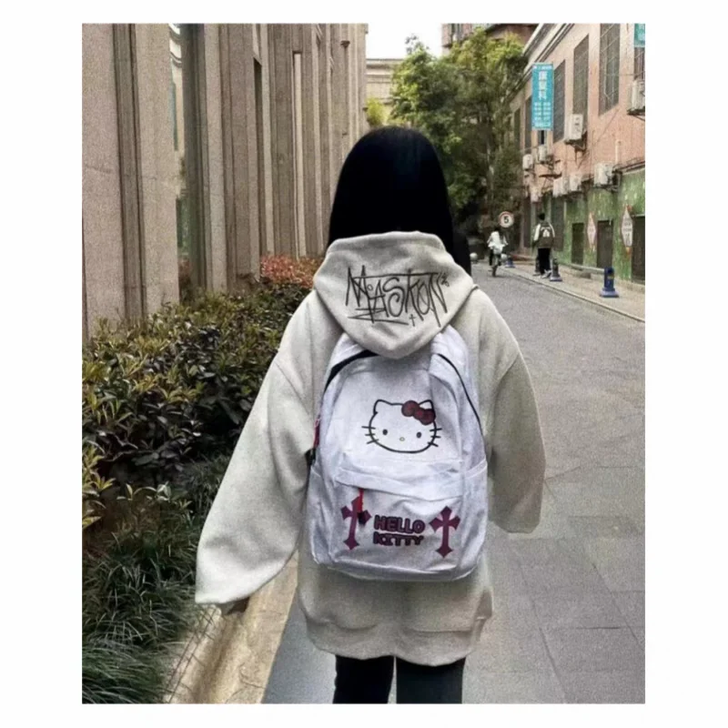 MBTI Y2k модный женский рюкзак Hello Kitty нейлон винтажный крест повседневные рюкзаки