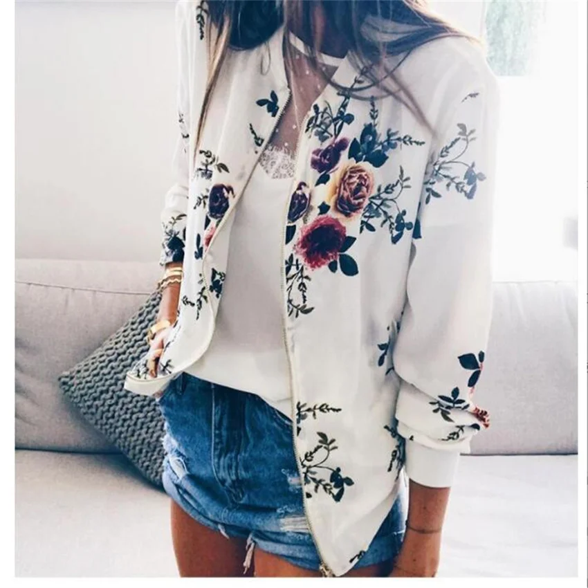 

Spring new colorful flowers retro 3D digital print fashionable zipper jacket casual jacket long sleeve ladies