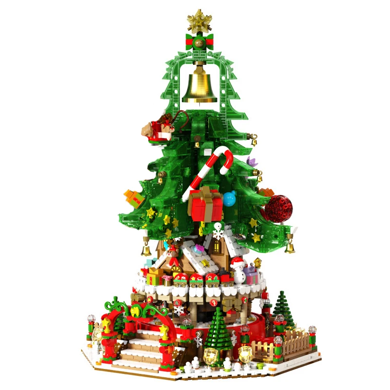 

Рождественская елка «сделай сам» с музыкой, строительные блоки, олень, Санта-Клаус, кирпичи, игрушки для детей, друзей, новогодние подарки, д...