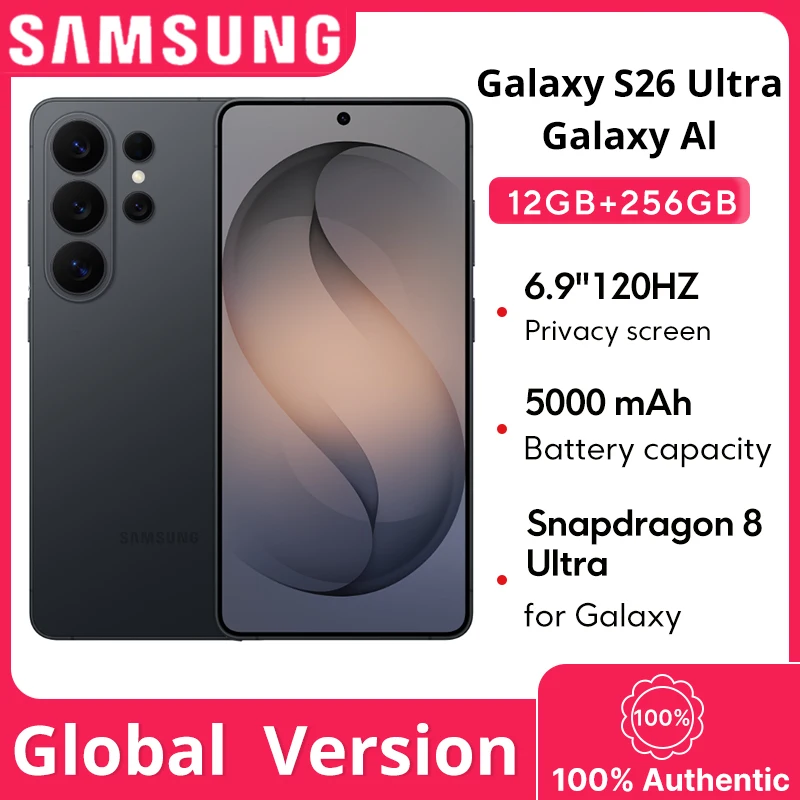 Фото Глобальная версия смартфона Samsung Galaxy S26 Ultra 5G на базе Snapdragon ®   Процессор 8 Elite Gen 5, 120 Гц, 6,9-дюймовый дисплей Dynamic AMOLED 2X №1