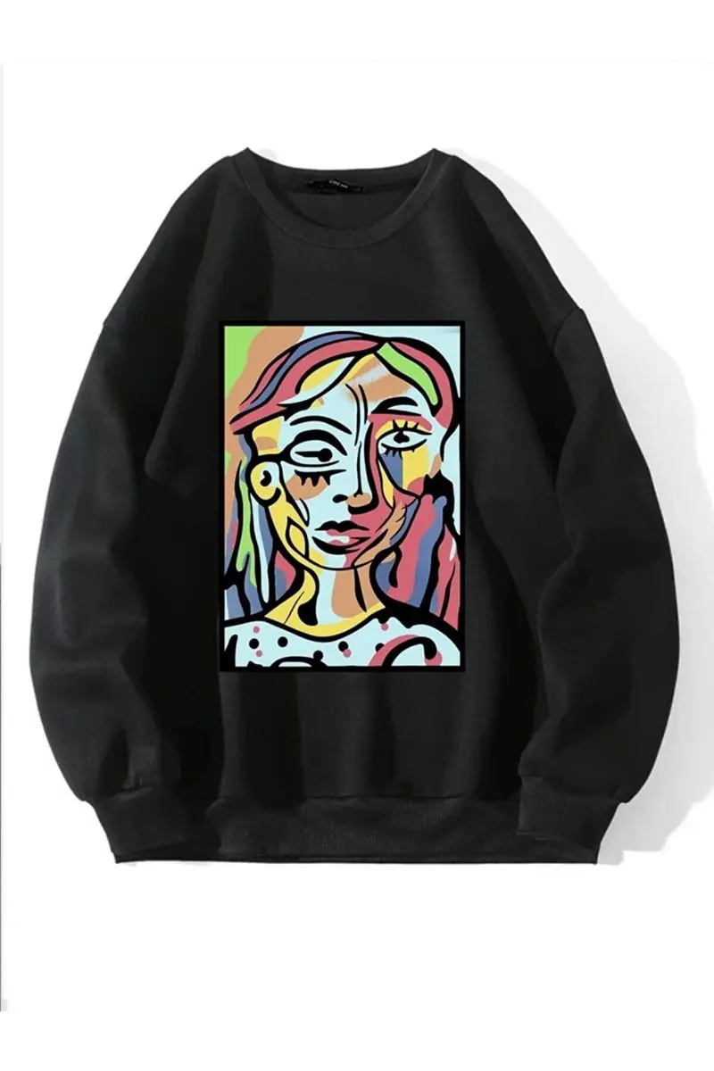 

Women black Abstract Figure printed Oversize Sweatshirt