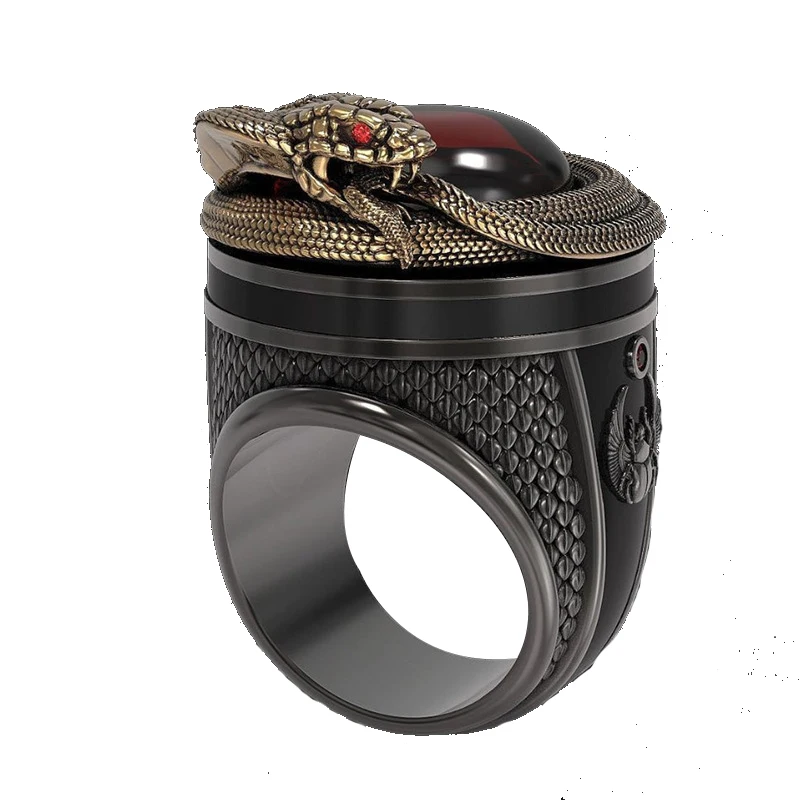 

Ofertas Wholesale New Hot-selling Jewelry Two-color Retro Domineering Carved Snake Animal Copper Ring for Men