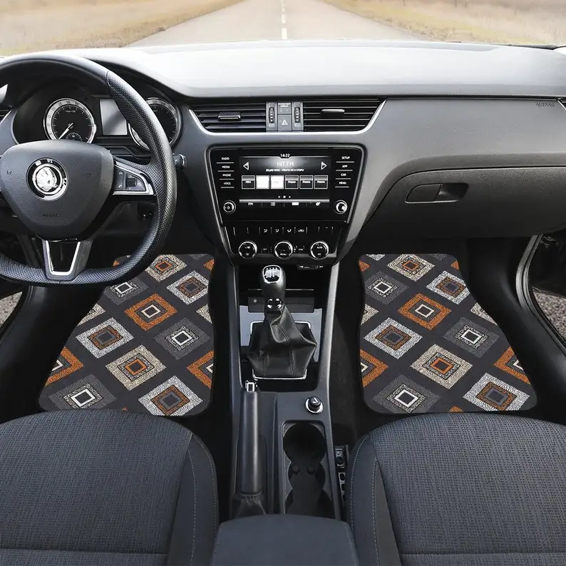 Retro Pattern Car Floor Mats Set, Front and Back Floor Mats for Car, Car Accessories