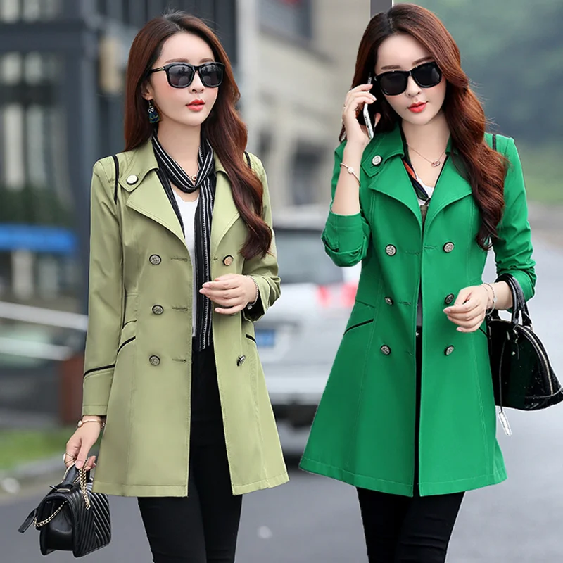 

Womens Casual Trench Coat 2022 Spring New Long Coat Autumn Double Breasted Slim Windbreaker Ladies Office Clothes Outwear