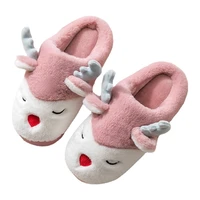 womens fashion winter home slippers deer elk soft non slip household flat floor shoes coral fleece cartoon footwear for couple