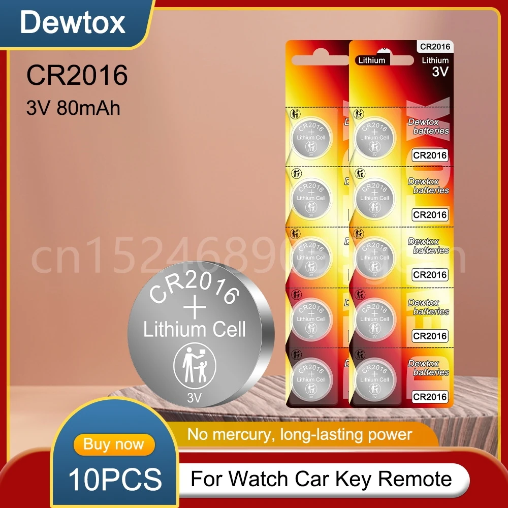 10 шт., Литиевые Батарейки 80 мАч CR2016, 3 в