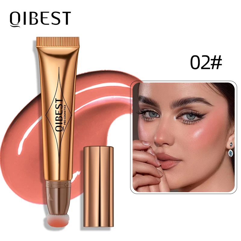 

QIBEST Liquid Blush Face Makeup Blush Creamy With Cushion Applicator Moisturizing Lip Cheek Eye Multi-use Stick Blusher Makeup