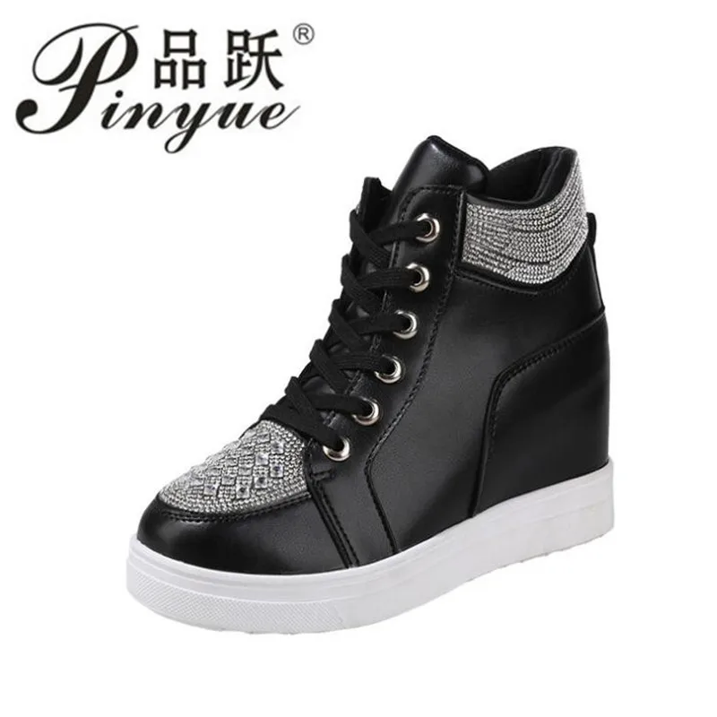 White Platform Shoes Wedge Sports Shoe Fashion Diamond Sequins Black Chunky Vulcanized Shoes 35 43
