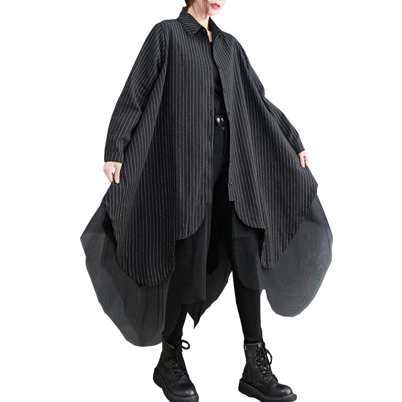 

Женская рубашка в полоску, элегантная Асимметричная Свободная рубашка в Корейском стиле для отдыха, весна-осень FC1994