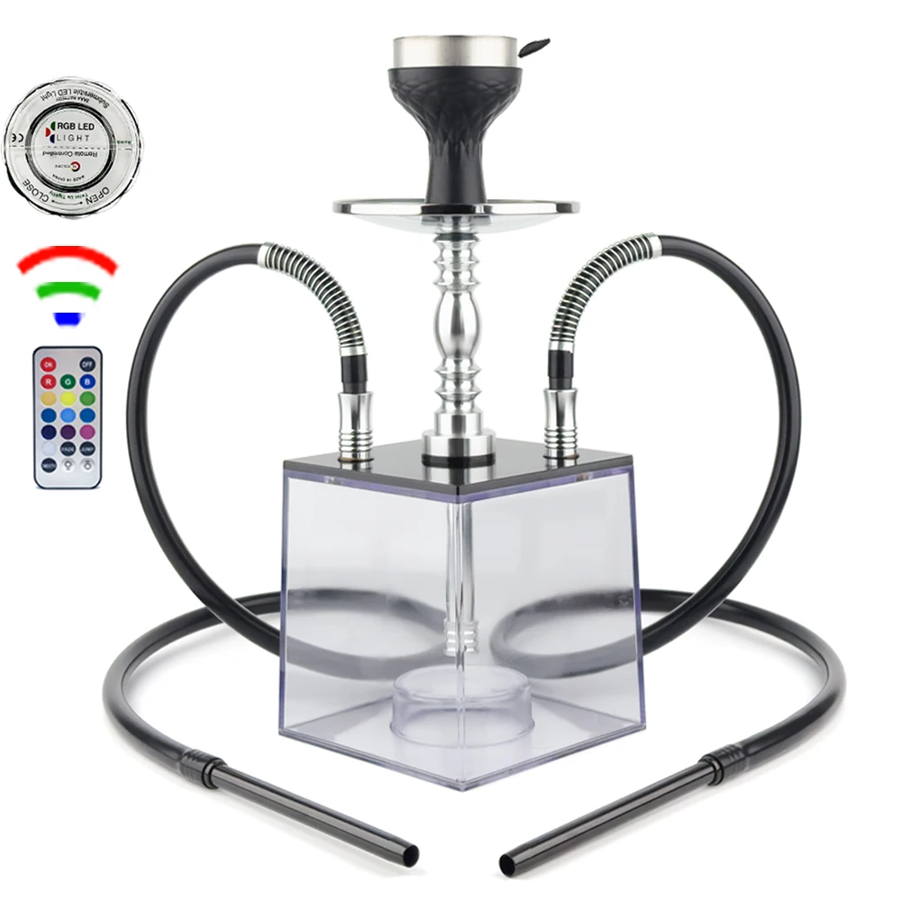 

Nargile Stainless Hoses Chicha Square Tobacco Shisha Heater 42cm Light Nice Hookah Steel Complete Box With 2 Set Acrylic