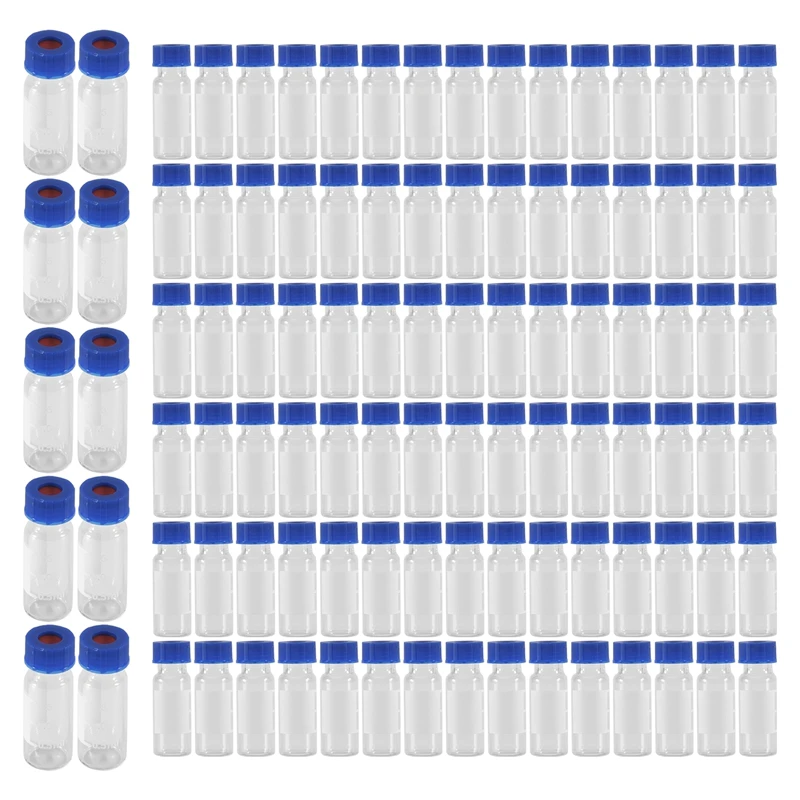 Фото Набор из 100 флаконов для автосемплера 2 мл - Флаконы для HPLC 9-425, прозрачные, с синими завинчивающимися крышками, белые, с септами красного цвета - DTB1 №4