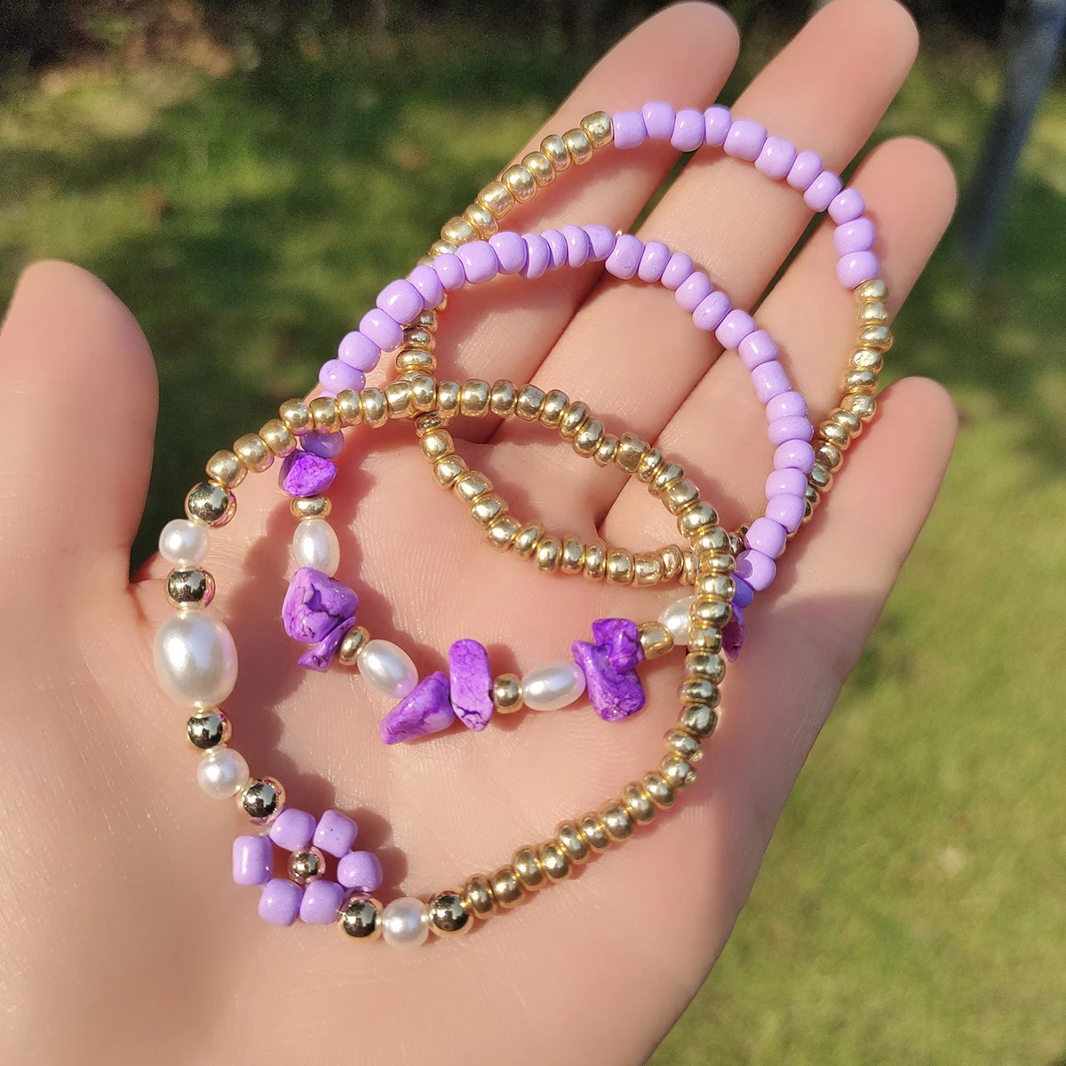 Женский браслет ручной работы Vedawas в стиле бохо с бусинами круглыми золотого