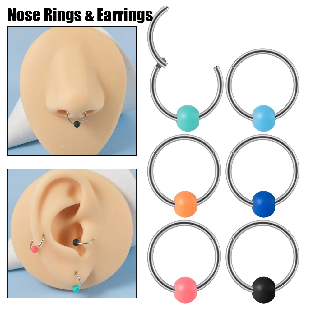 

1PC Surgical Steel Septum Rubber Ball Nose Rings Nose Hoop Nose Piercing Ea Tragus Cartilage Daith Piercing Earrings 20g
