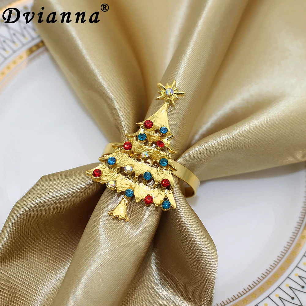 

12Pcs Christmas Tree Napkin Rings Rhinestone Napkin Rings Holder for Christmas Wedding Thanksgiving Dinner Table Decor HWC70