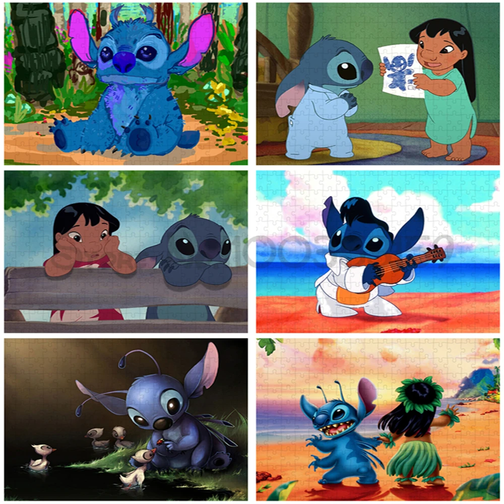 Disney Lilo & Stitch Cardboard Puzzle 300/500/1000 Pieces Cartoon Disney Jigsaw Puzzles Intellectual Games and Puzzles Kids Gift