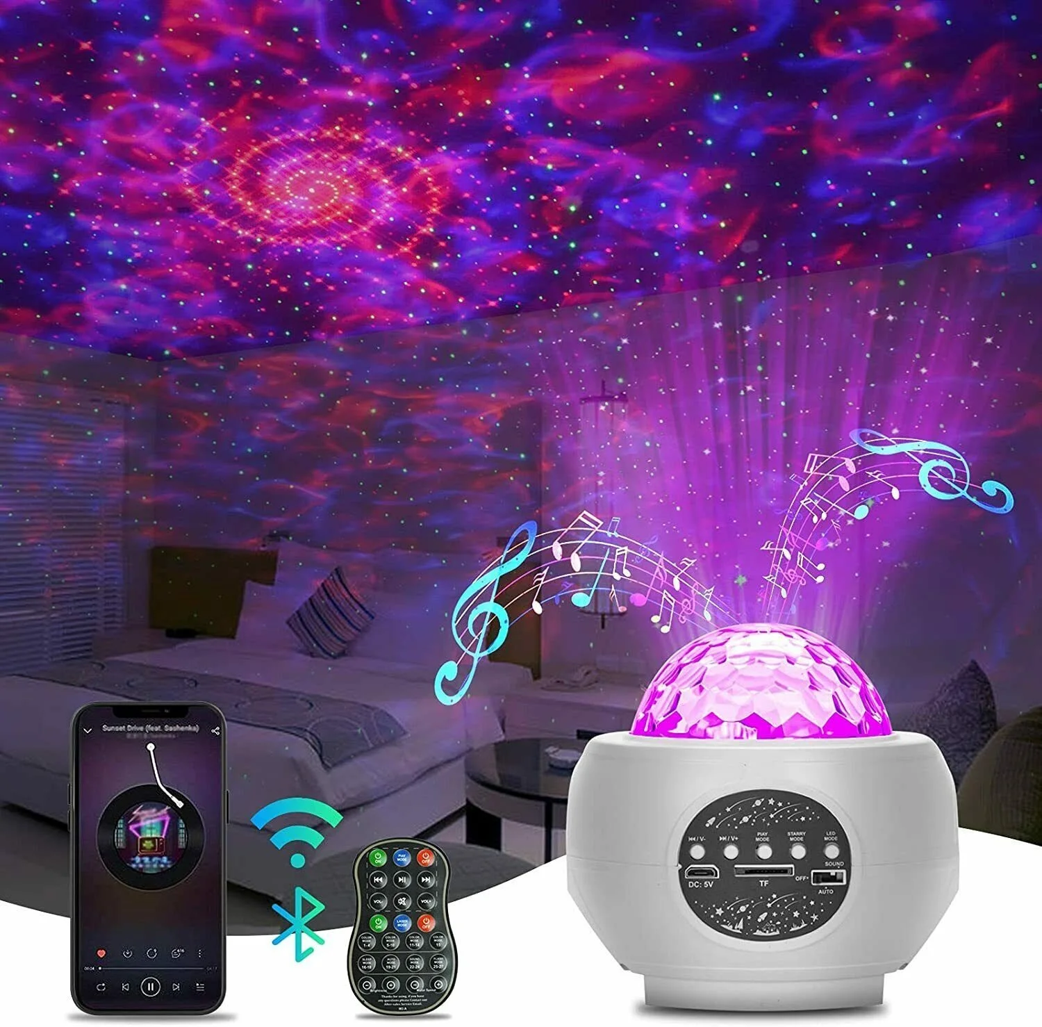 Enlarge Projector Galaxy Starry Sky Night Light Ocean Star Party Speaker LED Lamp Remote