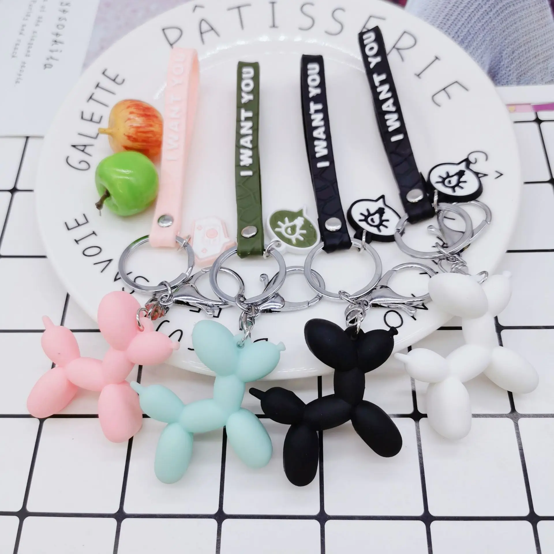 

Stereo Cute Soft Glue Balloon Dog Keychain Creative New Cartoon Key Ring Colorful Soft Glue Mobile Bag Car Pendant Fun Jewelry