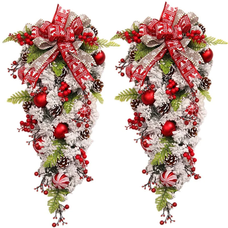 

2X Christmas Swag Artificial Lovely Teardrop Decor Door Swag For Home Christmas Ornaments