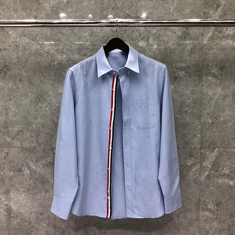 TB THOM Men's Shirt Spring New Fashion Korean Design Blouses Custom Button Stripes Oxford Cotton Business Women Shirts
