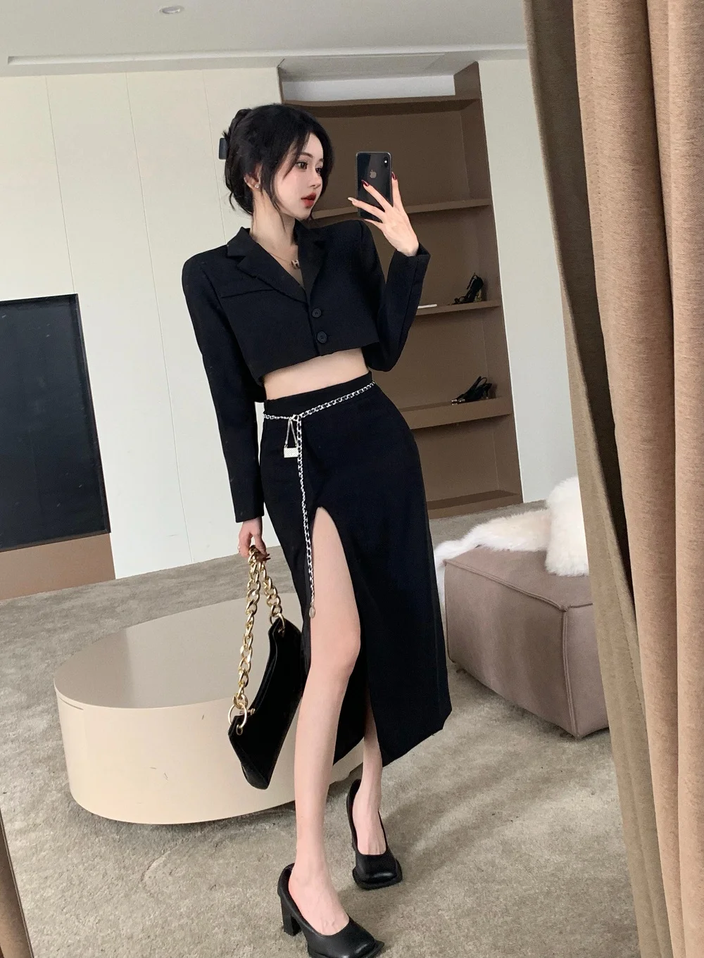 

UNXX 2023 Early Autumn Spicy Suit Set Goddess Style Streetwear Two Piece Fashion Office Lady Clothes Girl Long Sleeve Top skirt